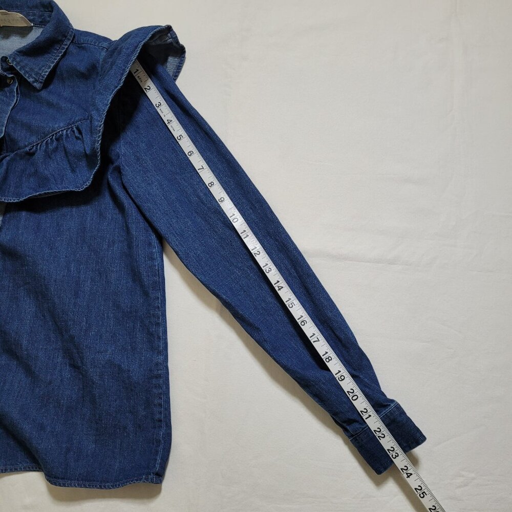 Sezane Denim Ruffle Blouse Top Long Sleeve Blue Romantic French Size 34 Western - Picture 10 of 10